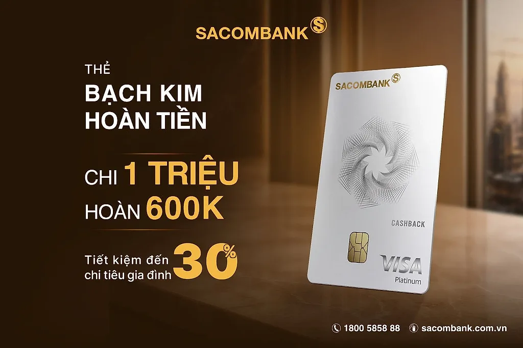 Sở hữu thẻ tín dụng SACOMBANK, tận hưởng ưu đãi đến 1,4 triệu đồng