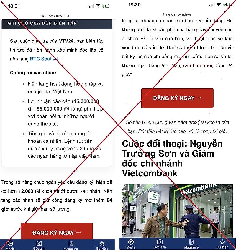 Cảnh báo thủ đoạn giả mạo báo chí và thương hiệu Vietcombank để dụ dỗ đầu tư nền tảng tiền số trái phép