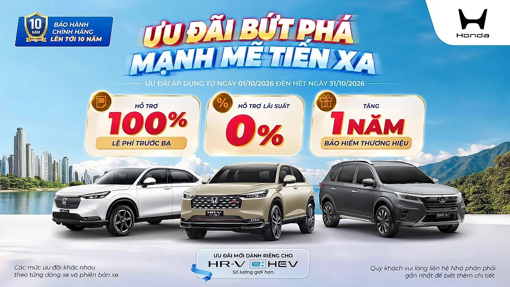 Honda tung loạt ưu đãi mua ô tô trong tháng 10, hỗ trợ lãi suất 0% trong 12 tháng