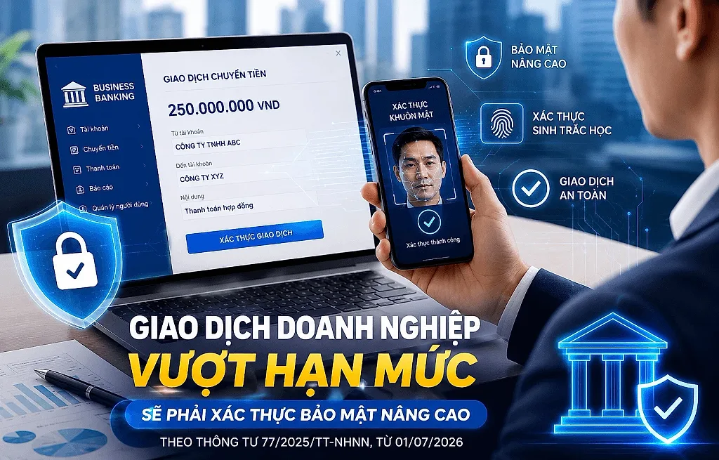 Giao dịch doanh nghiệp vượt hạn mức sẽ phải xác thực bảo mật nâng cao: Ngân hàng đồng loạt nâng cấp hệ thống theo quy định tại Thông tư 77/2025/TT-NHNN