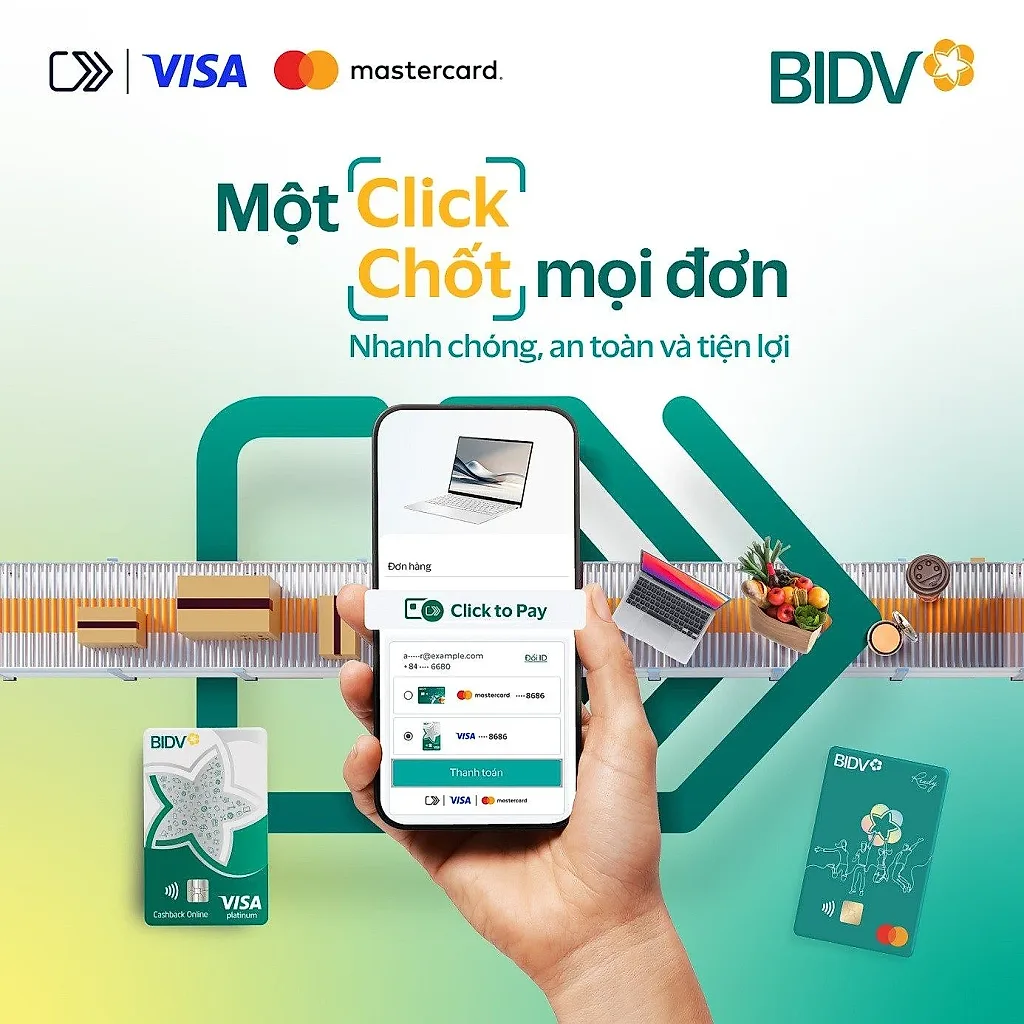BIDV ra mắt Click to Pay cho chủ thẻ Visa và Mastercard, mang đến trải nghiệm thanh toán trực tuyến nhanh chóng, an toàn