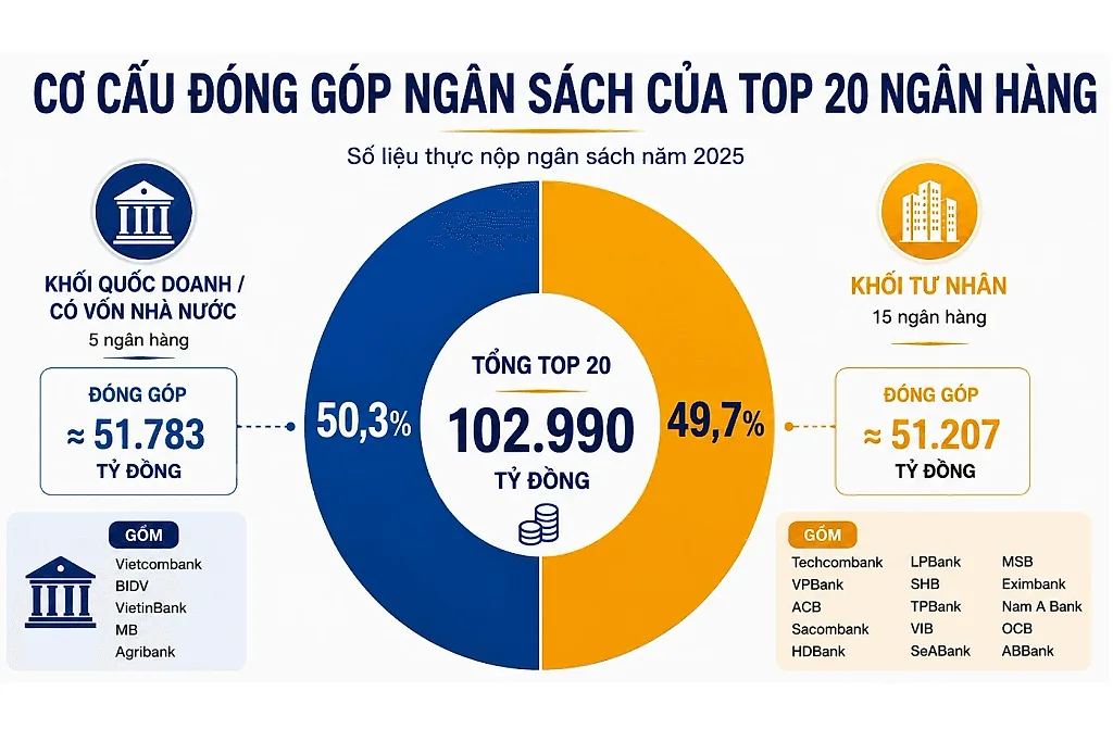 Top 20 ngân hàng nộp ngân sách lớn nhất Việt Nam 2026